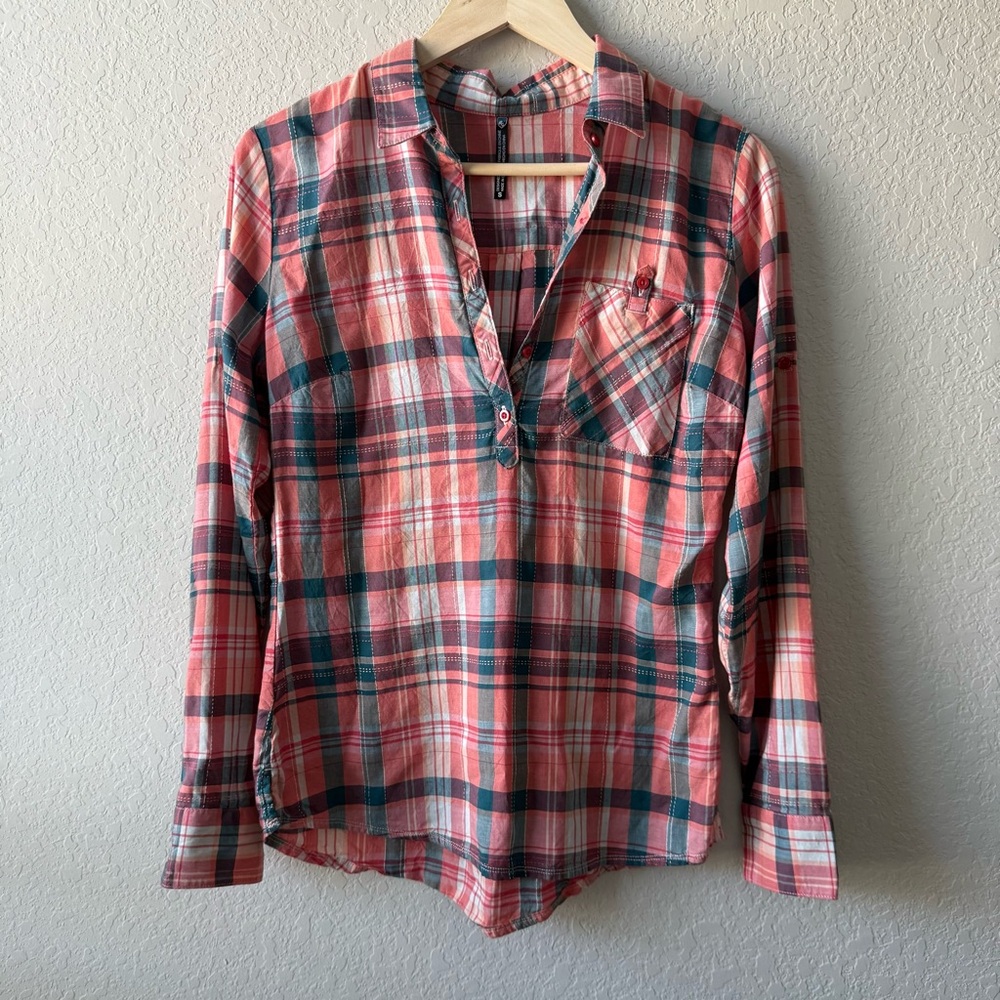 Kuhl Pink and Green Plaid Button‎ Down Shirt